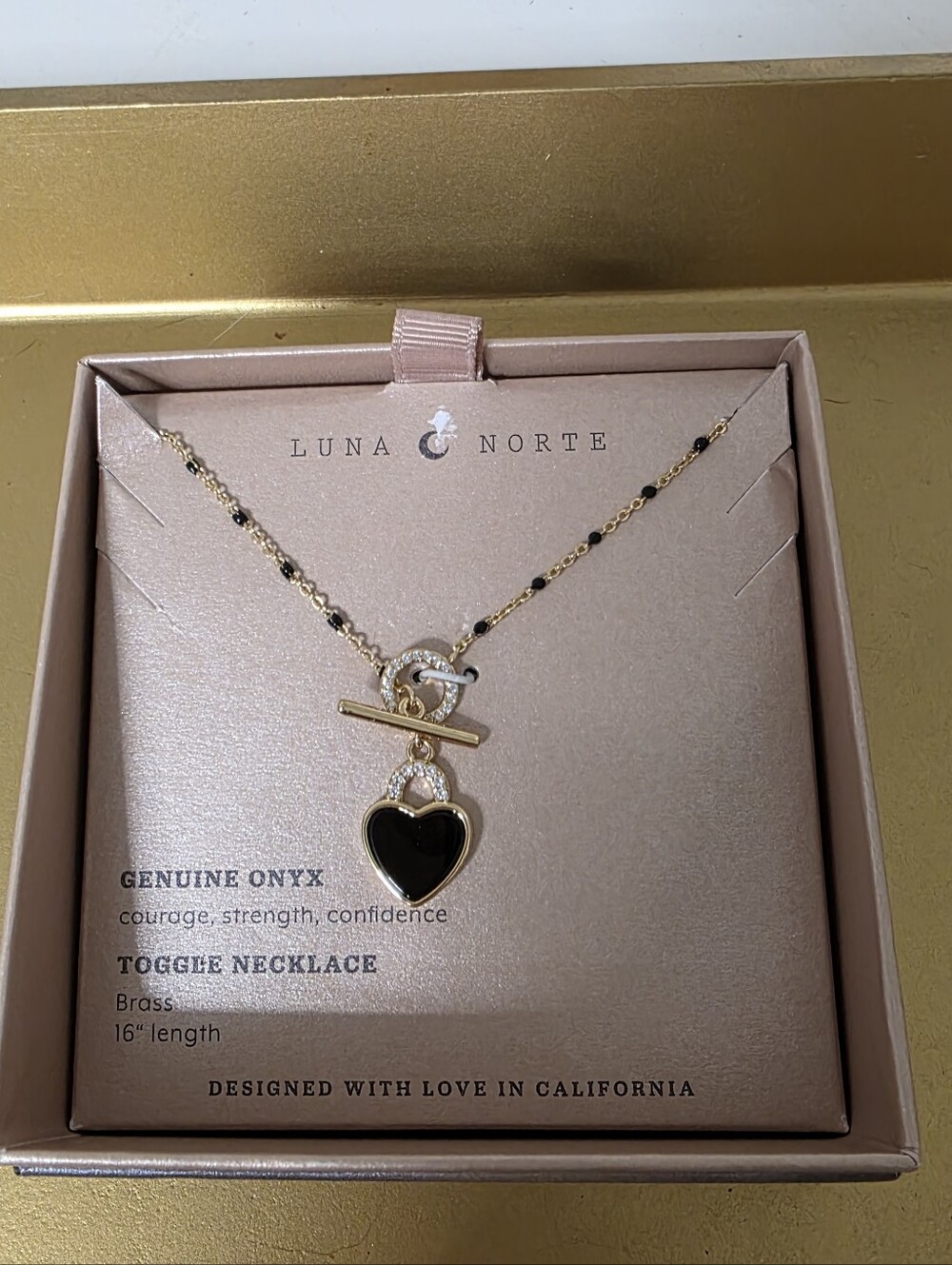 Luna Norte Gold Toggle Necklace with Black Onyx Heart